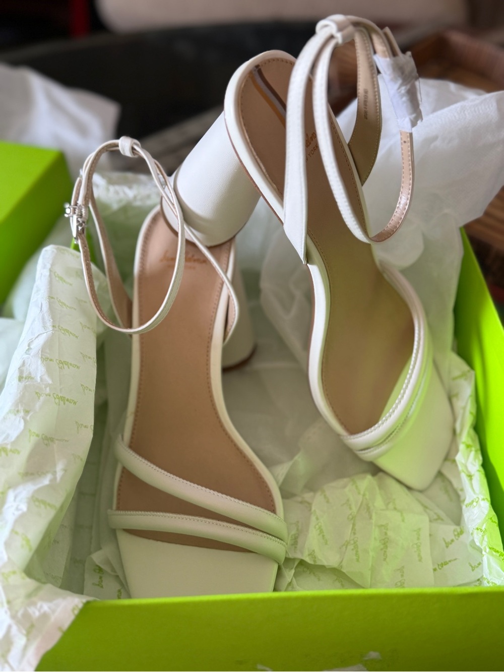 Sam Edelman New in Box Kia Chunky Block Heel Ankle Strap Sandal White Leather 10 - Picture 11 of 13
